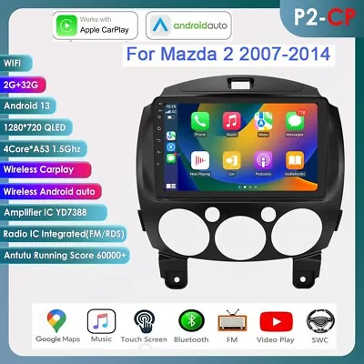 For 2007-2014 Mazda 2 9  Android 13.0 Carplay Car Stereo Radio GPS Navi WIFI BT • $139