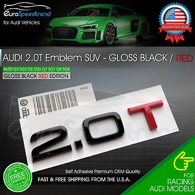 2.0T Emblem Gloss Black & Red 3D Badge Trunk Audi Nameplate OEM SUV Q5 Q7 S Line • $16.99
