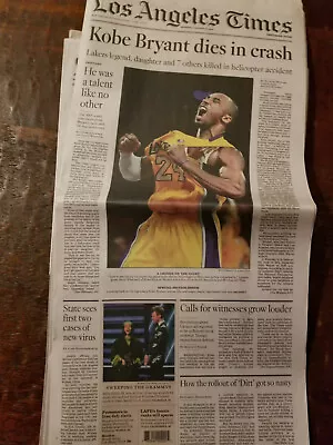 Kobe Bryant LA Times Newspaper 1/27/2020 • $16