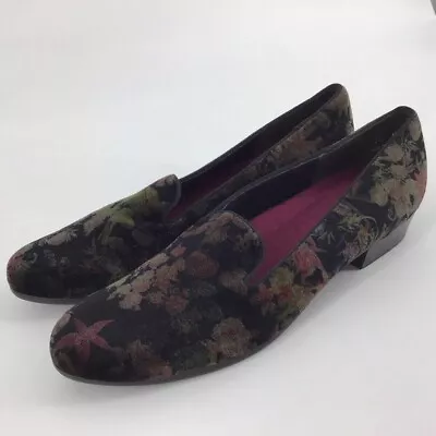 Munro Cerise Black Floral Velvet Loafers Size 12 New Without Box • $89