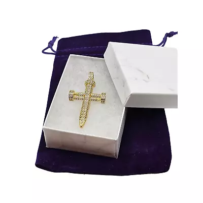 Nailed Cross Pendant Cubic Zirconia 18 X3mm Rope Chain Gold Stainless Steel • $79