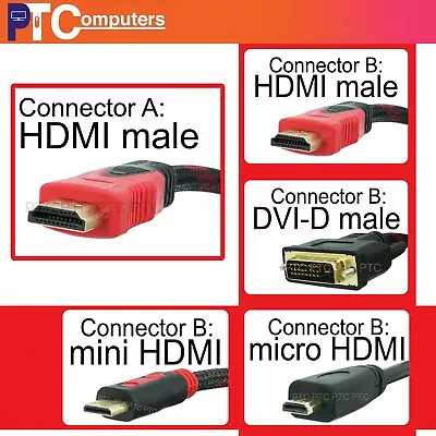 2m/3m/5m/10m/15m HDMI To HDMI/Mini HDMI/Micro HDMI /DVI Cable V1.4 Glod Plated • $10.31