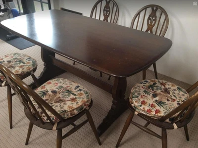 $480 • Buy Ercol DINING CHAIRS X 5. WINDSOR. Wedge Joinery. ORIGINAL CUSHIONS. VINTAGE RARE