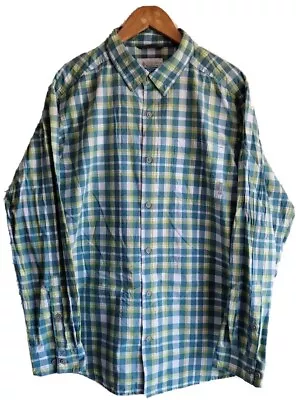 Columbia Shirt Mens Large Green Check Smart Casual Plaid Top Cotton Yellow • £9.70