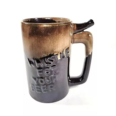 Whistle Pottery Coffee Mug Stein WHISTLE FOR YOUR BEER Vintage Brown Drip  • $12.97