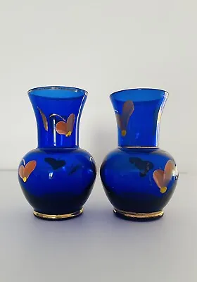 Two Small Cobalt Blue Handpainted Vases • $12.95
