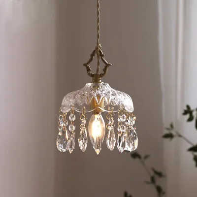 Antique Vintage Brass & Crystal French Chandelier Lighting Ceiling Lamp Light • $87.62