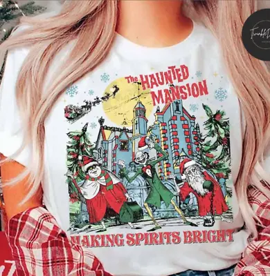 Vintage Retro Disney Christmas The Haunted Mansion Making Spirits Bright Shirt • $23.99