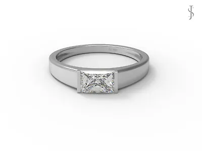 Bezel Set Ring Rectangle Moissanite 925 Sterling Silver Solitaire Wedding Ring • $67.33