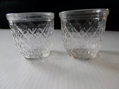 2 Vintage Ball Quilted Crystal Glass Jelly Jars Jam Jars Only - NO LIDS • $15.95