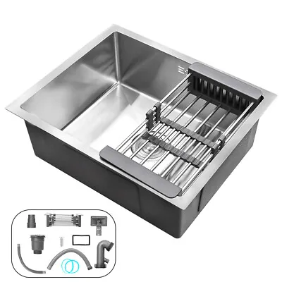 1.0 Large Super Deep Single Bowl Square Stainless Steel Kitchen Sink Undermount • £48.29