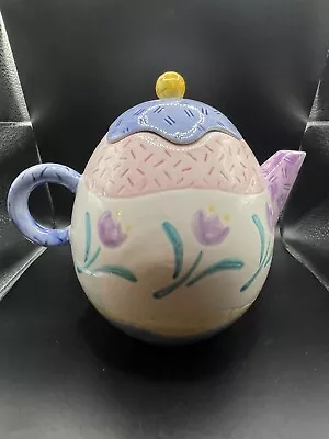 1993 Applause Ceramic Easter Egg Teapot With Lid Tulips Theme • $20