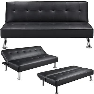 Convertible Futon Sofa Bed Tufted Faux Leather Futon Couch Bed With Metal Legs  • $169.99