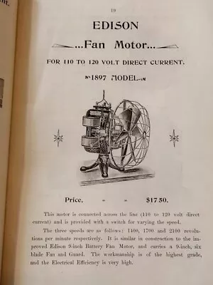 1897 Thomas Edison Catalog Antique Battery Motor Fan Medical X-ray Kinetoscope • $33.89
