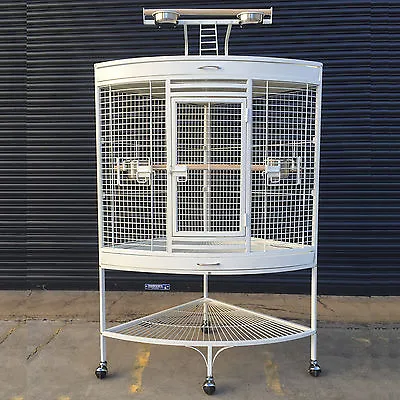 White Corner Parrot Aviary Bird Cage Perch Roof Gym Budgie On Wheels 157cm A13 • $280