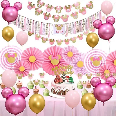 Minnie Themed Party Decor Pink GoldGirls 1st Birthday Party Supplies PackMi... • $81.38