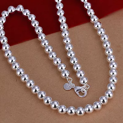 925 Sterling Silver Plated Necklace Hollow Beads Balls 20 Inches 8MM Lobster B20 • $9.99