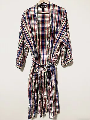 Vintage 1980 Bill Blass Bathrobe. Searsucker Rainbow Plaid One Sz Pockets Belt • $40