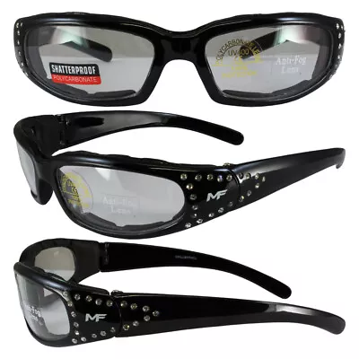 Mf Chill Padded Womens Motorcycle Riding Glasses Rhinestone Frames Clear Lens • $12.75