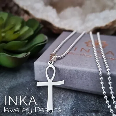 Inka 24  925 Sterling Silver Bead Necklace With A 925 Large Ankh Pendant • $47.99