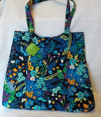 VERA BRADLEY 2013 Curvy Tote Midnight Blues Floral Retired Double Handles Snap • $39.99