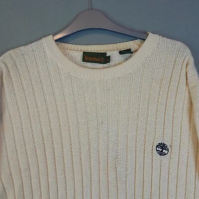 Timberland Ribbon Knit Cream Sweater/Jumper Size Medium 100% Cotton Oversize • £14.95