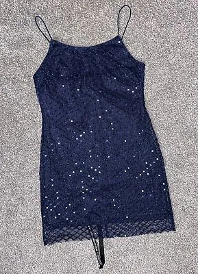 Bnwt Club L Navy Blue Embellished Overlay Mesh Cami Mini Dress Size 10 Rrp £55 • $34.23