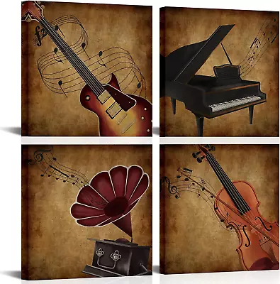 Music Wall Art Musical Painting Piano Violin Guitar Decor Framed Canvas Artwork  • $72.62