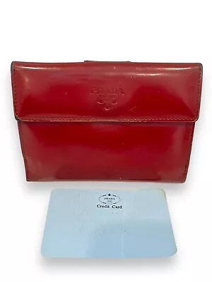 Prada Patent Leather Red Bifold Wallet Coin Purse Vintage • $104.95