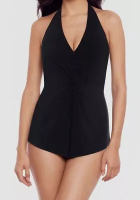 $156 Magicsuit Women's Black Theresa Plunge One Piece Romper Swimsuit Size 16 • $49.98