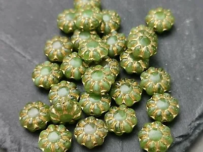 £1.90 • Buy Czech Glass Small Flower Daisy Dark Green With Gold Wash Beads 9 Mm Pack Of 20