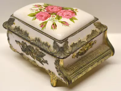 Vintage Piano Shaped Japanese Sankyo Music Trinket Box Porcelain Metal Enamel • £15