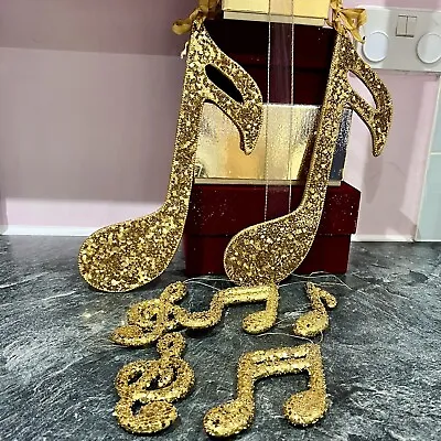 Gold Glitter Clef + Musical Note Hanging Decorations Lot 7 X 15cm - 45cm • £14.95