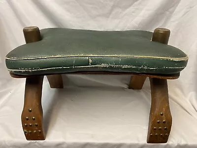 Vtg Egyptian Wood Camel Saddle Foot Stool Ottoman Rawhide Straps Brass Cap Nail • $195