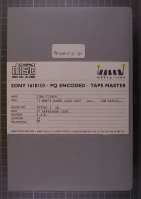 Tina Turner Abbey Road Master Tape Original Sony I Don't Wanna Lose You 1989 • $400.77