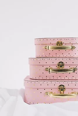 Pink & Gold Set Of 3 Nesting Suitcase | Gift Box Pink Gift Box Kids Decor • $30