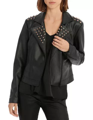 Wayne Cooper Ladies Stud Detail PU Jacket Sizes 6 8 10 12 14 Colour Black • $9.99