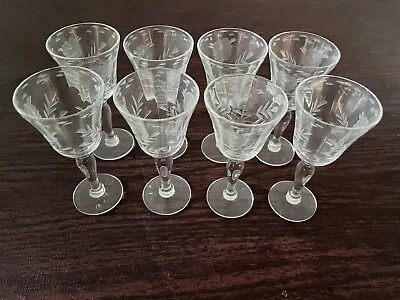 Set Of 8 Small 4” Liqueur Cordial Sherry Etched Wine Glasses • $14.99