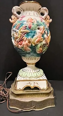 Capodimonte Mythological Water Lamp Nudes Mermaids  Cupids Dolphin Handles Gold • $155