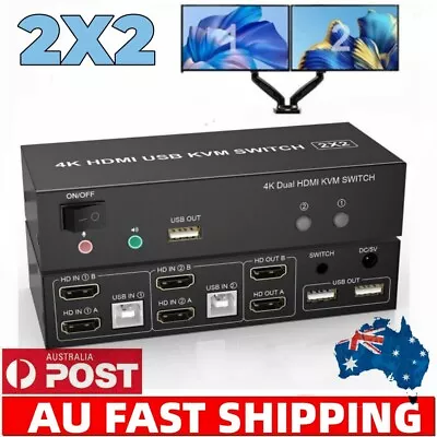 HDMI KVM Switch Dual Monitor 4K@60Hz USB KVM Switcher 2 Port For 2 Computers   • $73.63