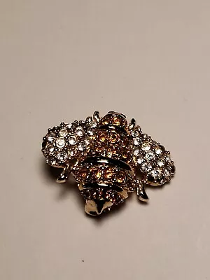 Vtg Signed Monet Bumble Bee Brooch Pin Topaz & Clear Rhinestones Goldtone • $18