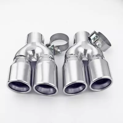 Dual 3  Out Quad Exhaust Tips Staggered 2-1/2  Inlet Resonated Clamp On T304 • $310.16