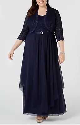 R&M RICHARDS Womens Navy 3/4 Sleeves Open Front Sleeveless Gown Dress Plus 20W • $59.99