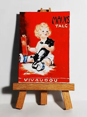 Vintage Mavis Talc Cat Talcum Powder Poster ACEO Original PAINTING By Ray Dicken • $4.99