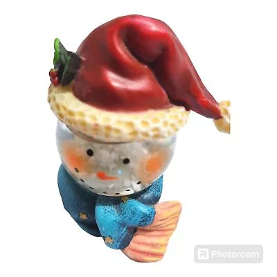 Vintage Christmas Snowman Globe Red Hat Beautiful Aqua Blue Scarf W/ Gold Stars • $15