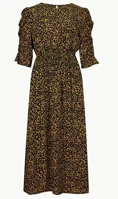 £19.99 • Buy M&S Animal Print Waisted Midi Leopard Dress Shirred Marks & Spencer