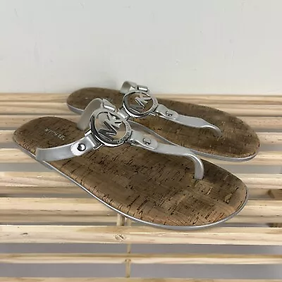Michael Michael Kors Flip Flops Sandals Silver Charm Jelly PVC Womens Size 9 M • $22.95