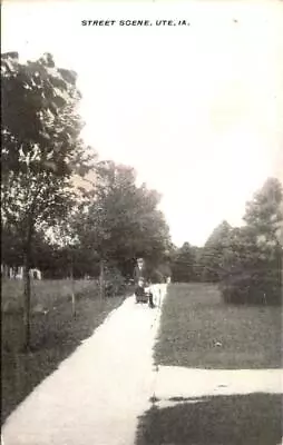 Ute IA Iowa  STREET SCENE Man & Boy/Wheelchair? MONONA COUNTY Ca1910's Postcard • $7.94