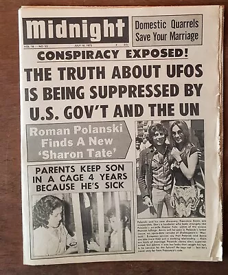 Midnight July 10 1972 Gossip Tabloid UFO Truth Suppressed By Government • $7.26