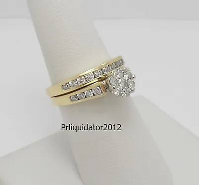 1CT Diamond Halo Solitaire Engagement Wedding Bridal Set Ring 10K Yellow Gold • $749.99